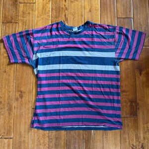Urban Outfitters Pink & Navy Striped Crew Tee